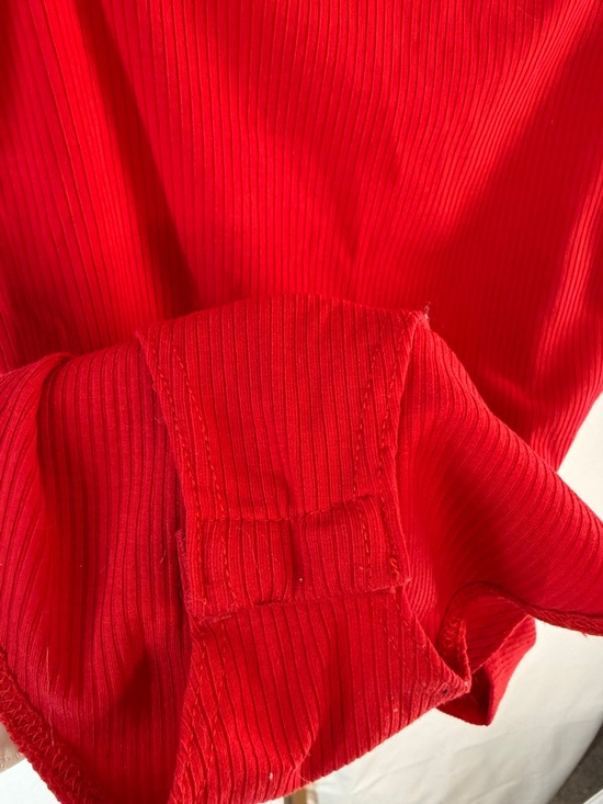 KAILEIGH Raina Ruffle Straps Knit Bodysuit Top - Small - Red - Picture 13 of 14